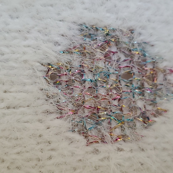 Modcloth White with Metallic Multicolored Polka Dot Fuzzy Sweater. Sz M - Picture 6 of 9